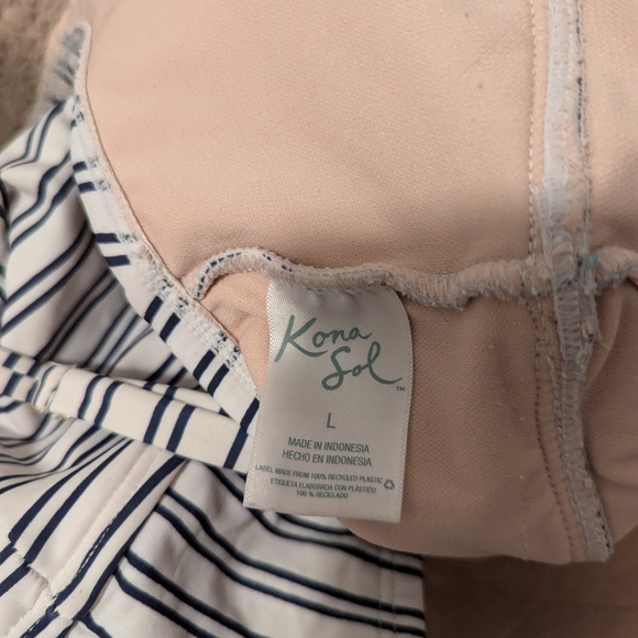 Women's Triangle High Coverage One Piece Swimsuit White/Blue Kona Sol Size Large - Picture 3 of 6